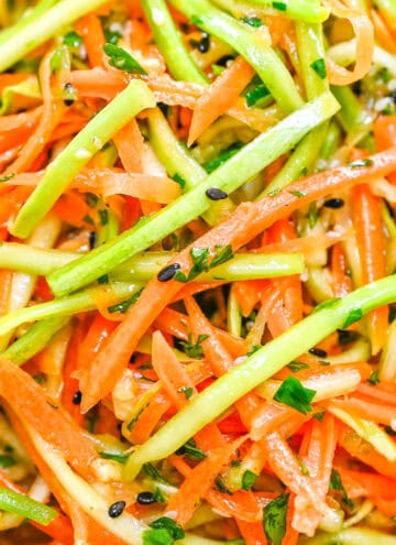 Crispy Korean-style zucchini and carrot salad on a plate.