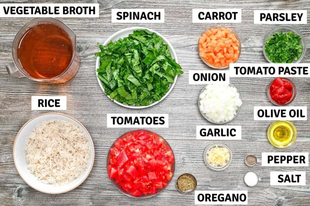 Ingredients for tomato soup on the table.